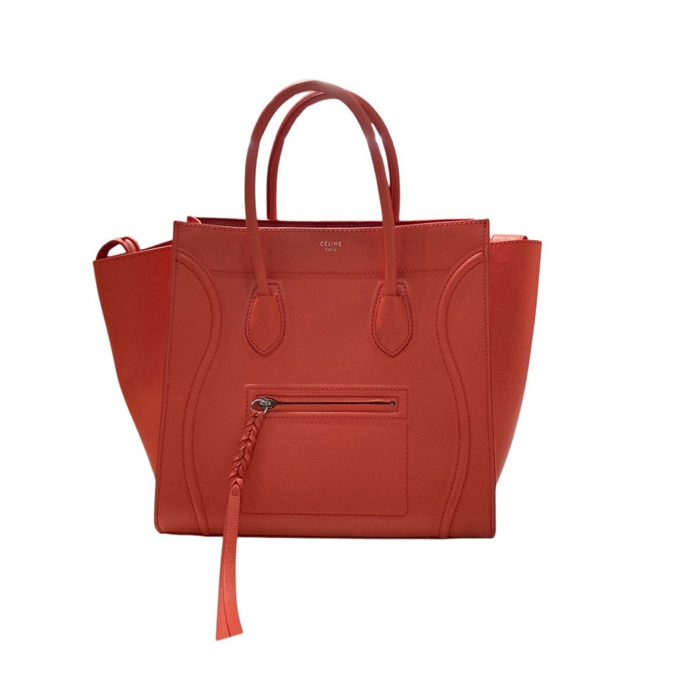 Celine Leather Phantom Handbag Orange Luggage